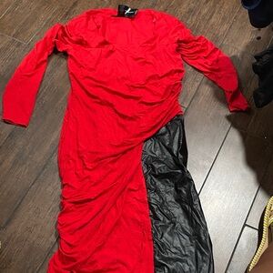 Ashley Stewart Vibrant Red and Black Long Sleeve Dress